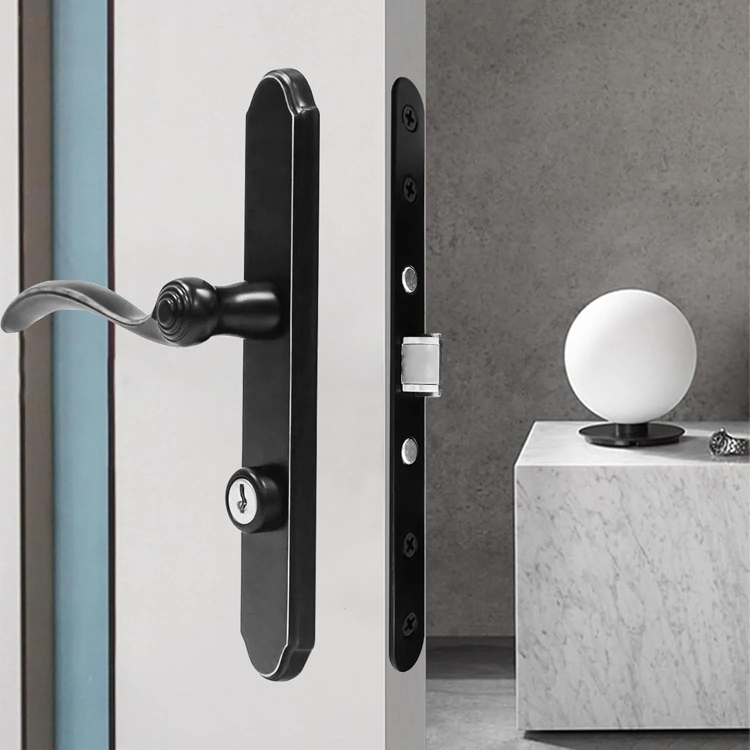 Storm Door 2 Piont Mortise Lock Body Replacement Fit for Pella Storm Door Handle Set Part (Black)