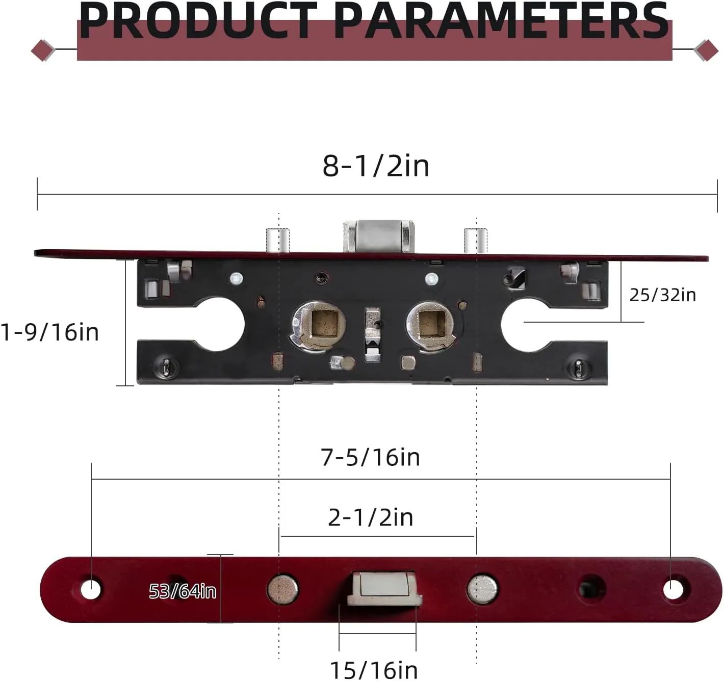 Storm Door 2 Piont Mortise Lock Body Replacement Fit for Pella Storm Door Handle Set Part (Red)