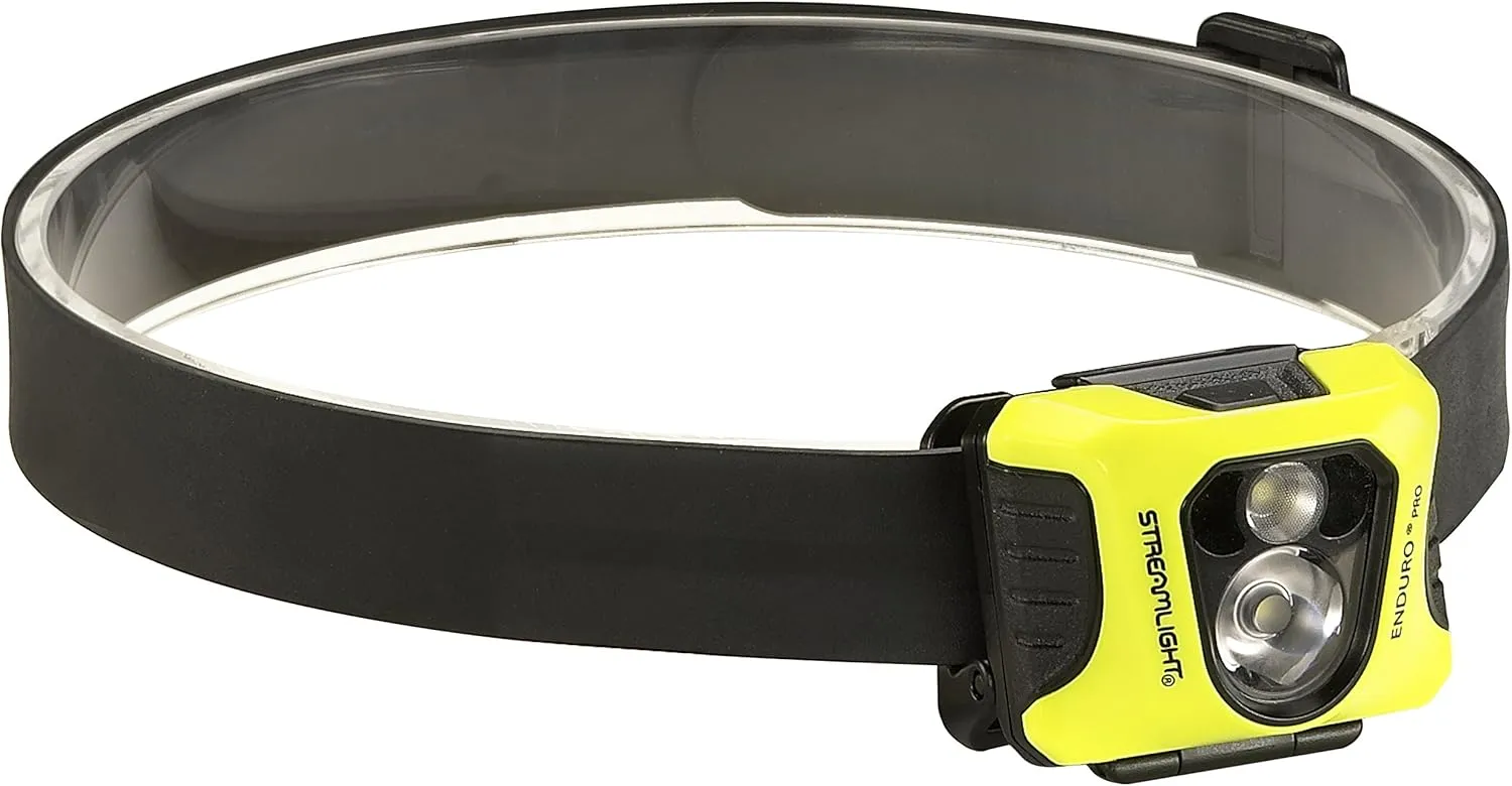 Streamlight 61422 Enduro Pro 200-Lumen LED Headlamp with Elastic Head Strap, Rubber Hard Hat Strap, and 3M Dual Lock Fasteners, Box, Yellow