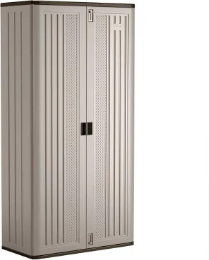 Suncast 80.25" Mega Tall Heavy-Duty Resin Storage Cabinet with 3 Shelves, Platinum/Slate, Made in the USA