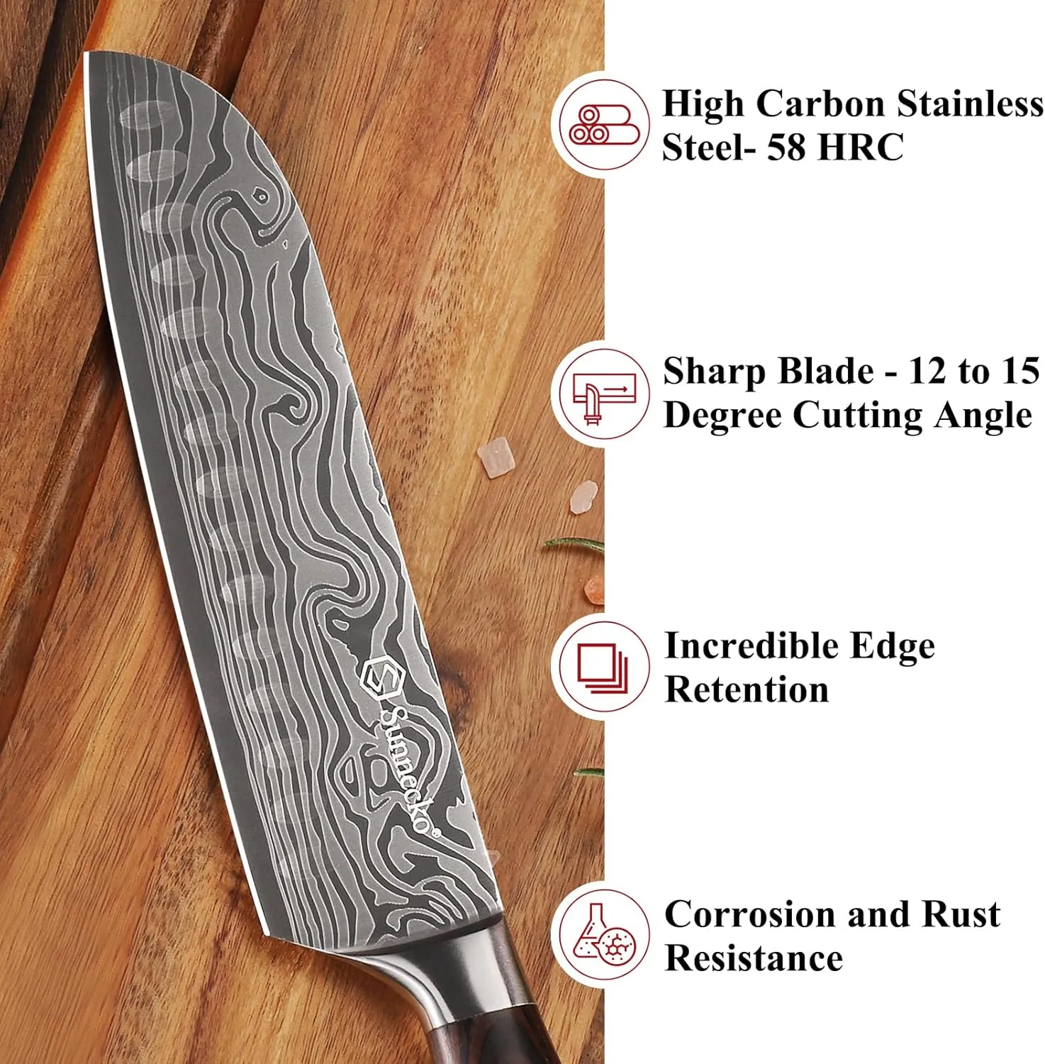 Sunnecko Chef Knife Sharp Santoku Knife 7 Inch, High Carbon Stainless Steel Chopping Knife Vegetables, Cooking Knife with Wood Handle, Gifts for Men and Women