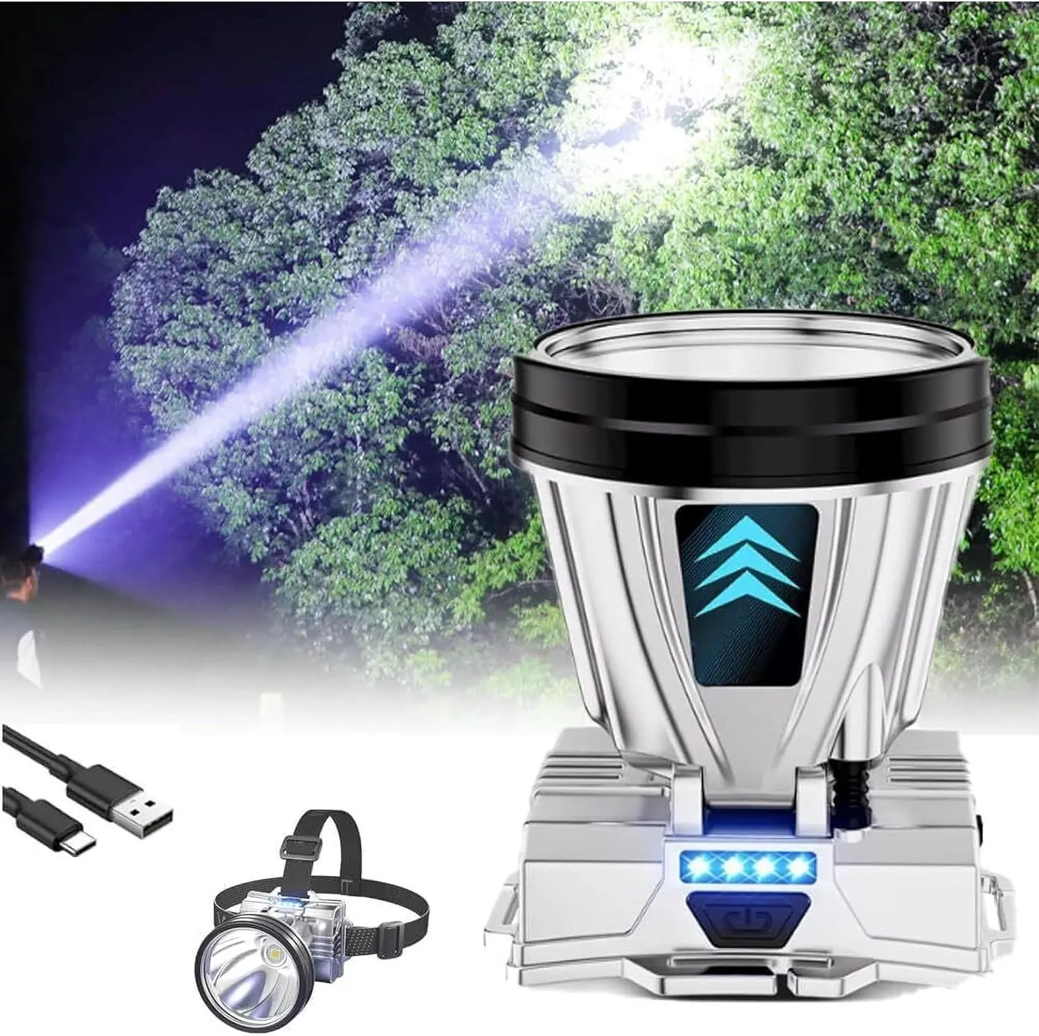 Super Bright Headlamp High Power Headlight LED Rechargeable Motion Sensor Hunting Head lamp Flashlight Spotlight Waterproof Light for Outdoor Fishing Camping Hiking