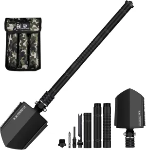 Survival Shovel Folding Tactical Shovel Aerospace-Grade Aluminum Camping Shovel Multifunctional Multitool Ultra-Light & Solid Collapsible Spade Emergency Kit with Carry Bag (26.6")