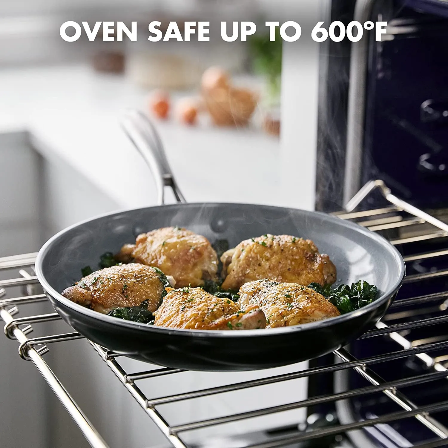 Swift Healthy Ceramic Nonstick, 8" and 10" Frying Pan Skillet Set, Stainless Steel Handles, Pfas-Free, Dishwasher Safe, Oven Safe, Black