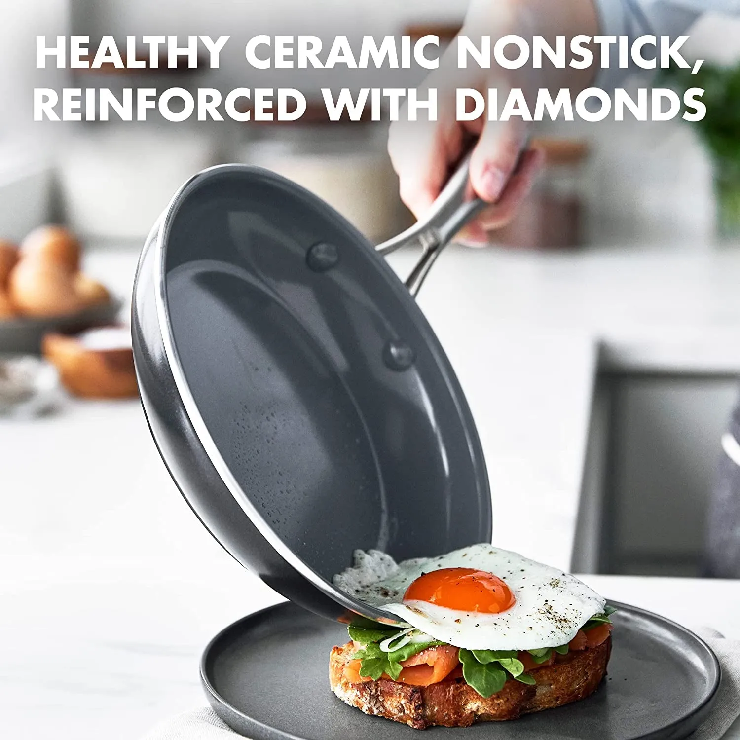 Swift Healthy Ceramic Nonstick, 8" and 10" Frying Pan Skillet Set, Stainless Steel Handles, Pfas-Free, Dishwasher Safe, Oven Safe, Black