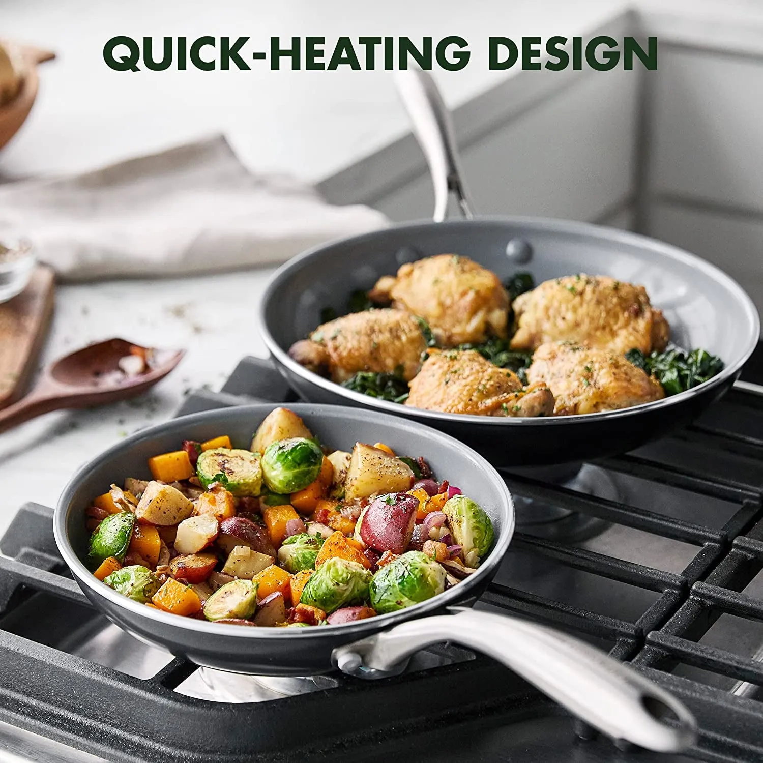 Swift Healthy Ceramic Nonstick, 8" and 10" Frying Pan Skillet Set, Stainless Steel Handles, Pfas-Free, Dishwasher Safe, Oven Safe, Black