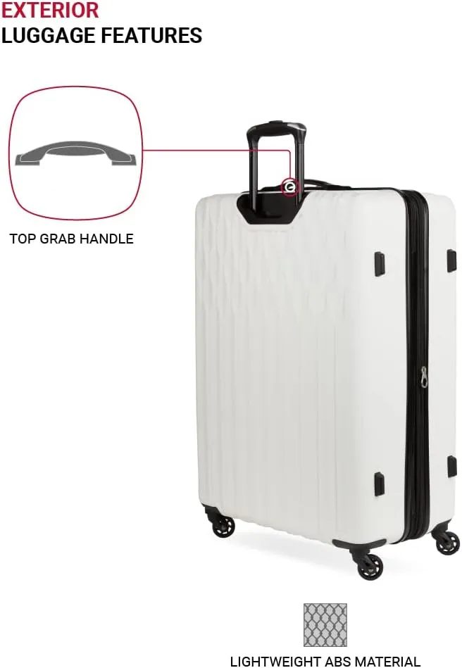 SwissGear 8018 Hardside Expandable Luggage with Spinner Wheels, White, 3-Piece Set (20/24/27)