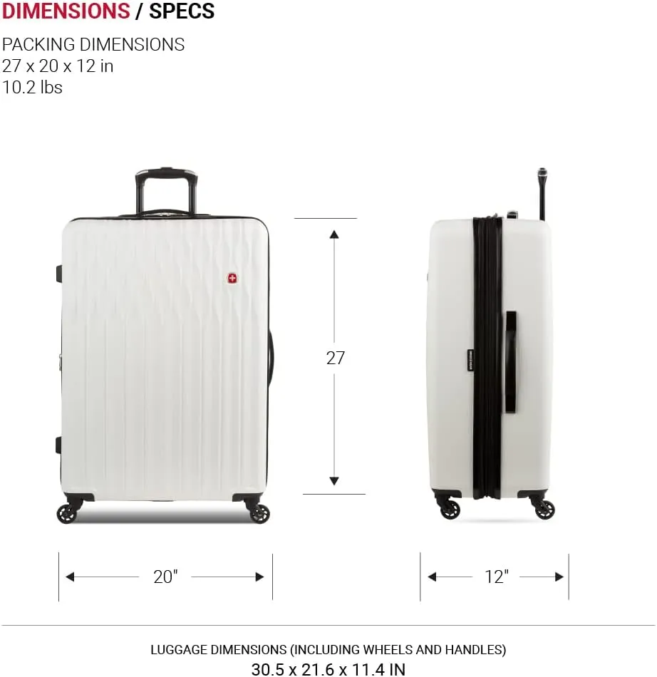 SwissGear 8018 Hardside Expandable Luggage with Spinner Wheels, White, 3-Piece Set (20/24/27)
