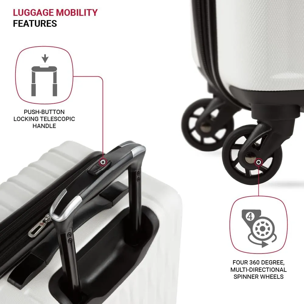 SwissGear 8018 Hardside Expandable Luggage with Spinner Wheels, White, Carry-On 20-Inch