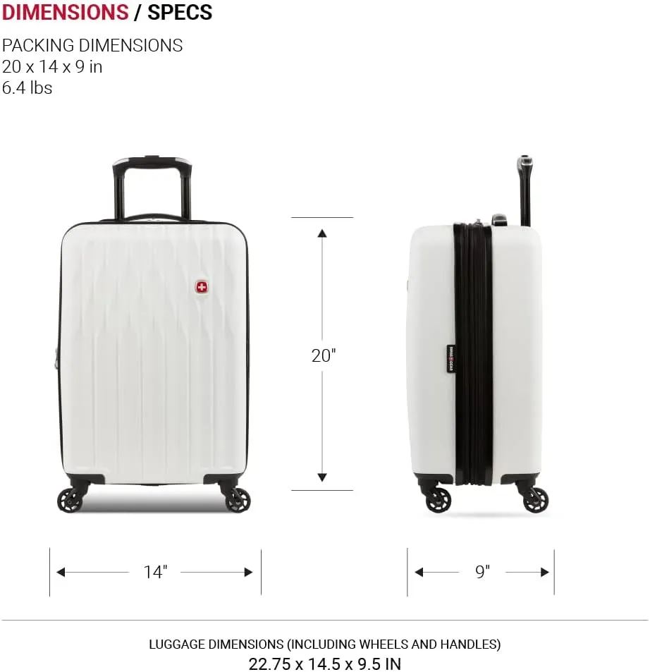 SwissGear 8018 Hardside Expandable Luggage with Spinner Wheels, White, Carry-On 20-Inch