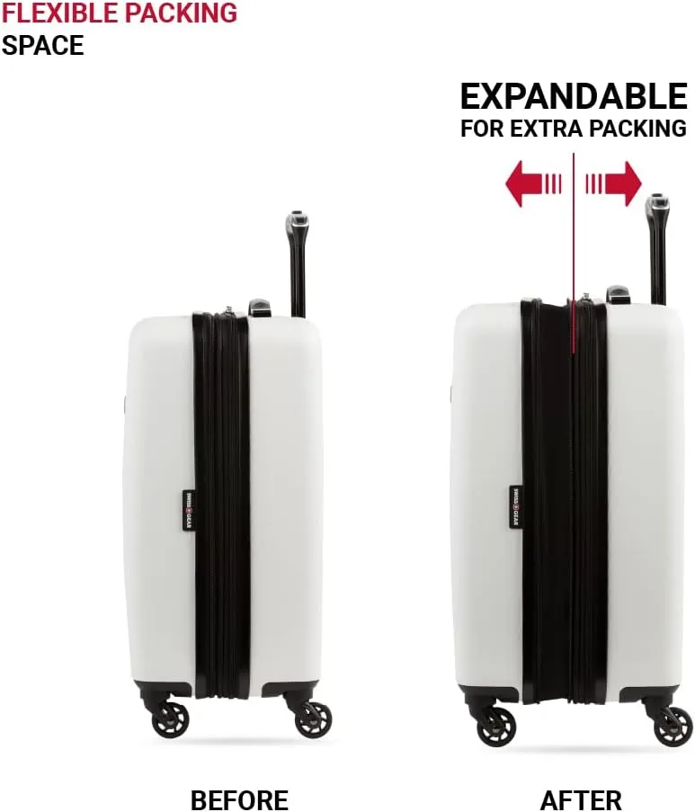 SwissGear 8018 Hardside Expandable Luggage with Spinner Wheels, White, Carry-On 20-Inch