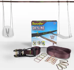 Swurfer Skyline Tree Swing Hanging Kit – Heavy Duty, Weather Resistant, Swing Line to Hang Multiple Swings, Span Up to 40 Feet, Includes 4 Adjustable Locking Anchors & Carabiners, Easy Installation