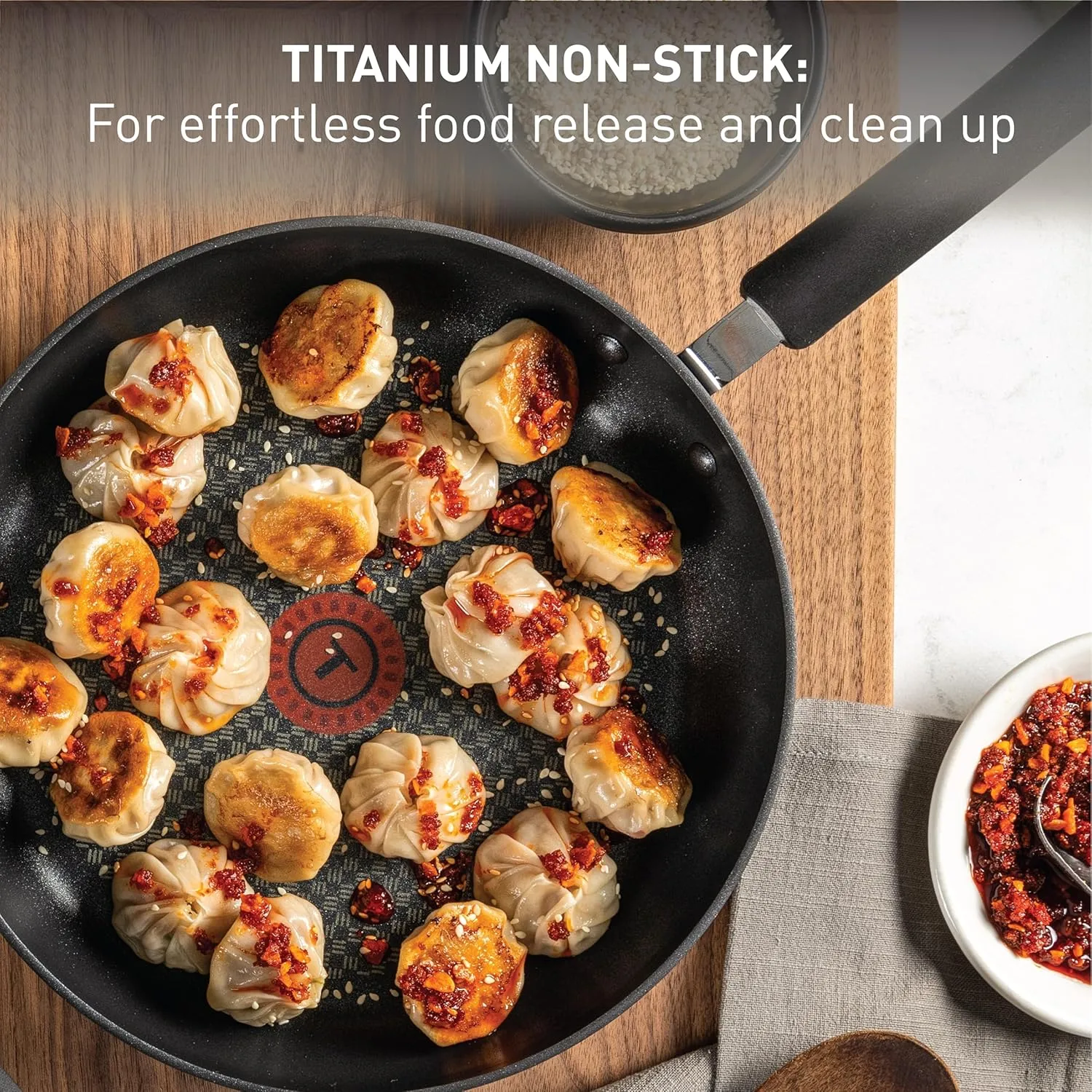 T-fal Ultimate Hard Anodized Nonstick Wok 14 Inch, Oven Broiler Safe 350F, Non Stick Stir-Fry Pan, Cookware, Pots and Pans, Kitchen, Versatile Deep Frying, Sauté, Braise, Stew, Dishwasher Safe, Black