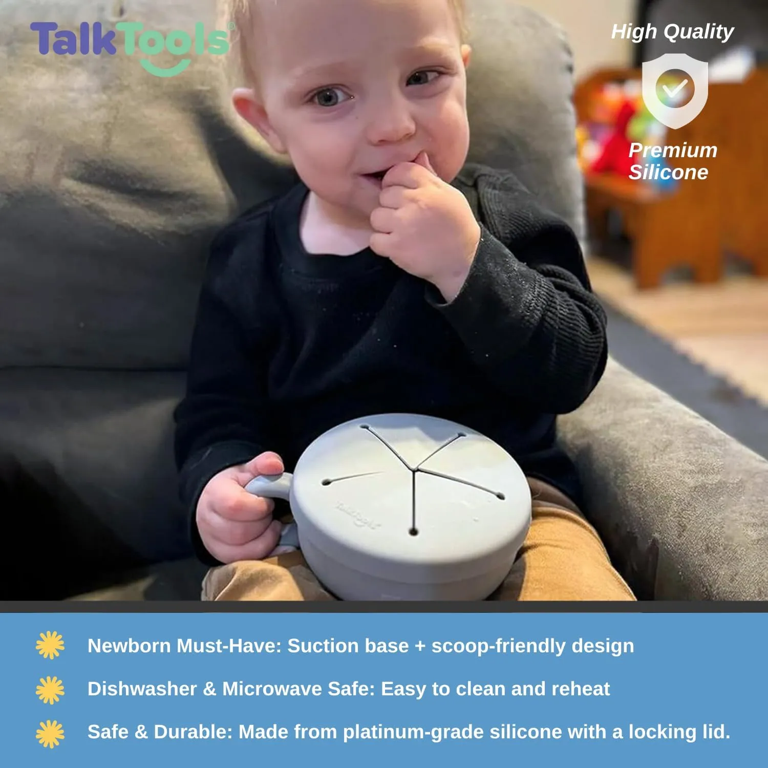 TalkTools Itsy Bowl with Locking Lid - Silicone Mixing Bowl Set for Newborn Essentials, Baby Boys, Toddlers, Kids - Suction Baby Bowls, Cereal Bowls, Snack Lid - Baby Essentials Must Haves (Bubblegum)