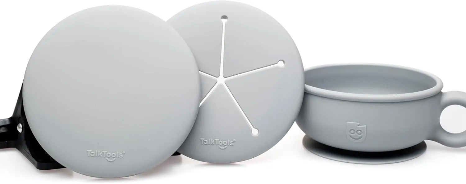 TalkTools Itsy Bowl with Locking Lid - Silicone Mixing Bowl Set for Newborn Essentials, Baby Boys, Toddlers, Kids - Suction Baby Bowls, Cereal Bowls, Snack Lid - Baby Essentials Must Haves (Cloud)