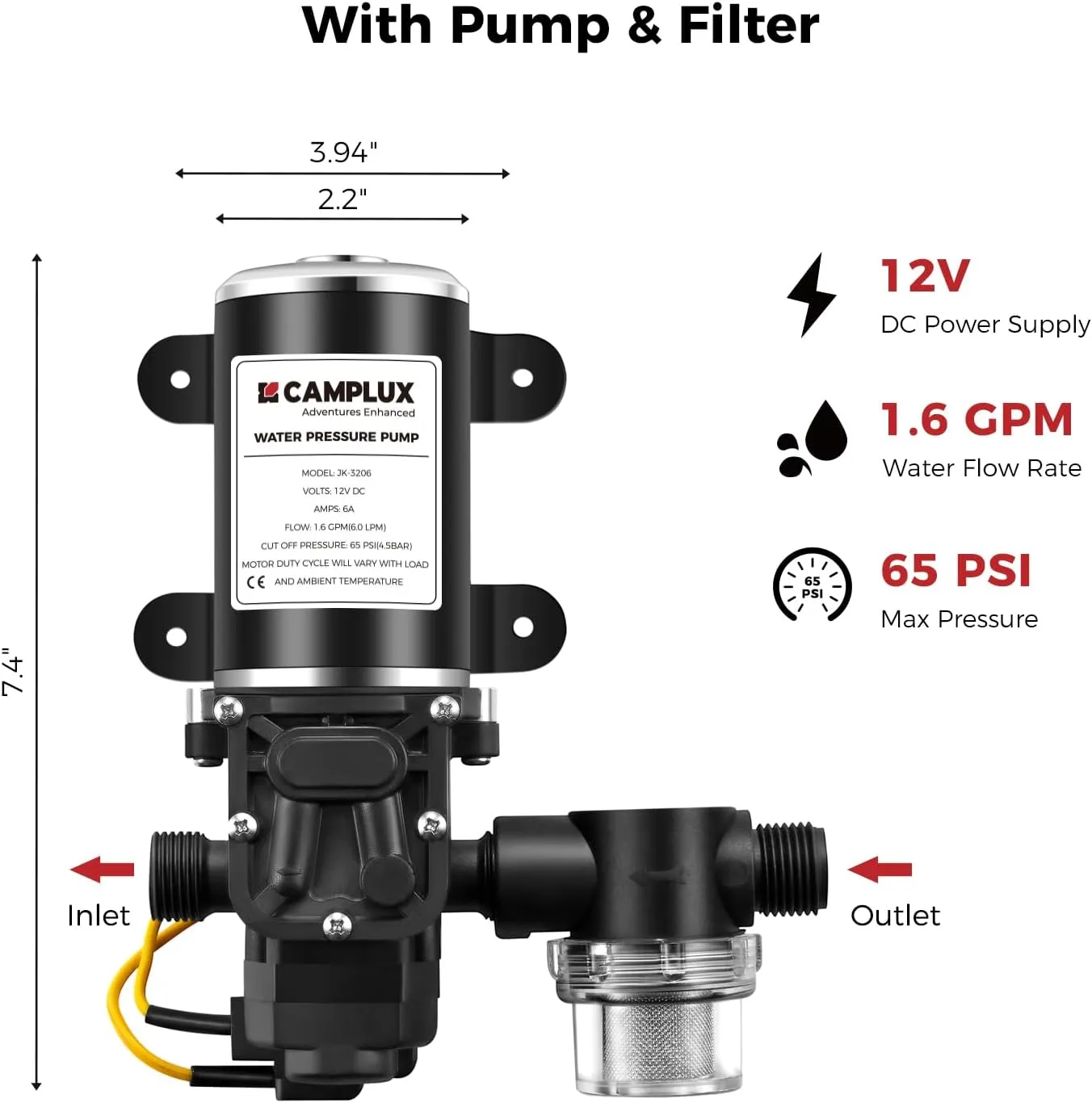 Tankless Water Heater, Camplux 1.58 GPM Propane Portable Water Heater With Pump Kit, Gray, BW158GP60
