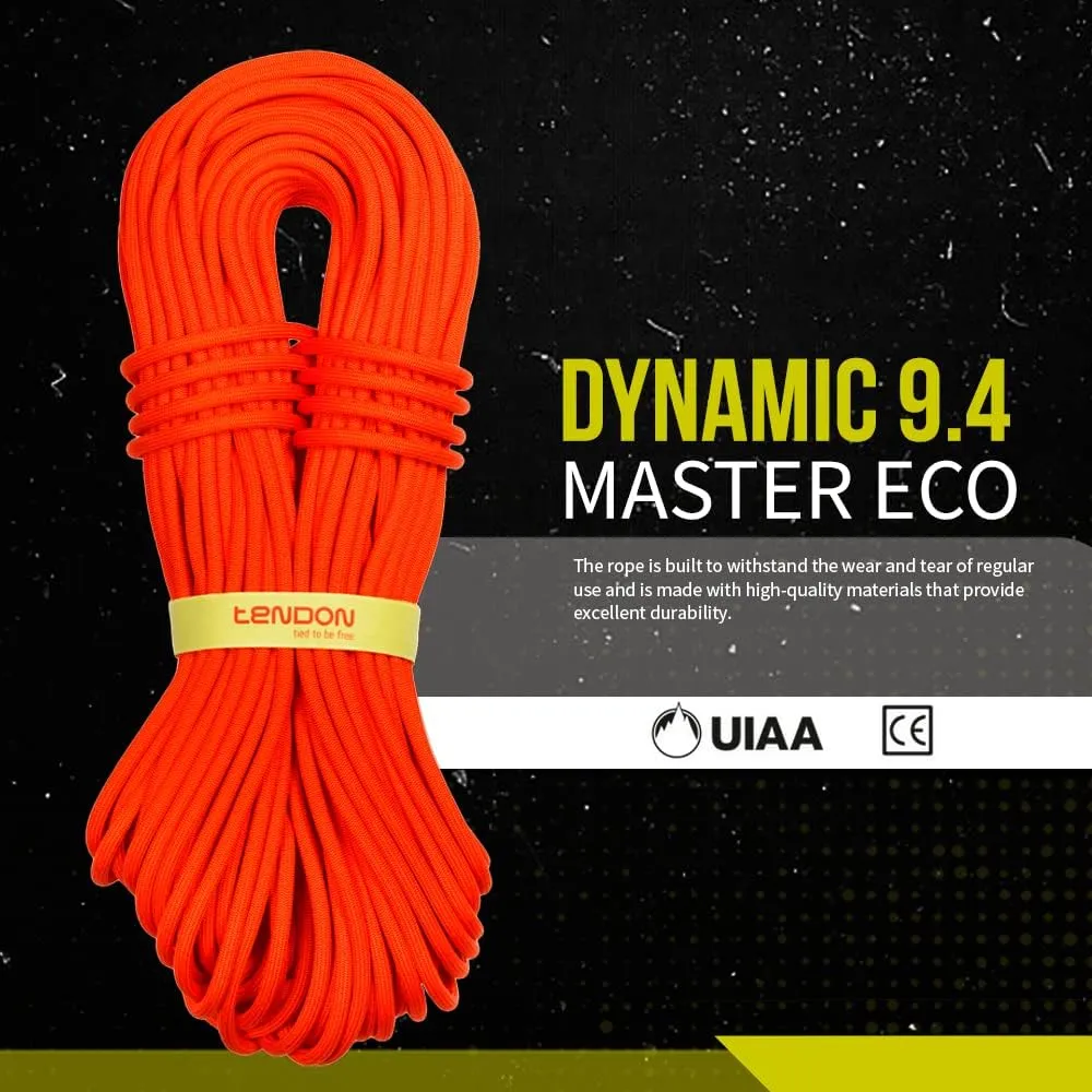 Tendon Master 9.4 ECO - Environmentally Friendly UIAA Dynamic Climbing Rope - Dry Treated to Repel Water - Ideal Lightweight Rope for Outdoor and Indoor Climbing
