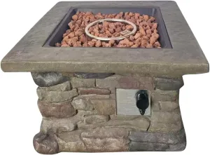The Cold Remedy Outdoor Propane Fire Pit Table w Cultured Faux Fake Stone, Lava Rocks & Cover - 40,000 BTU (30 X 30 X 18)