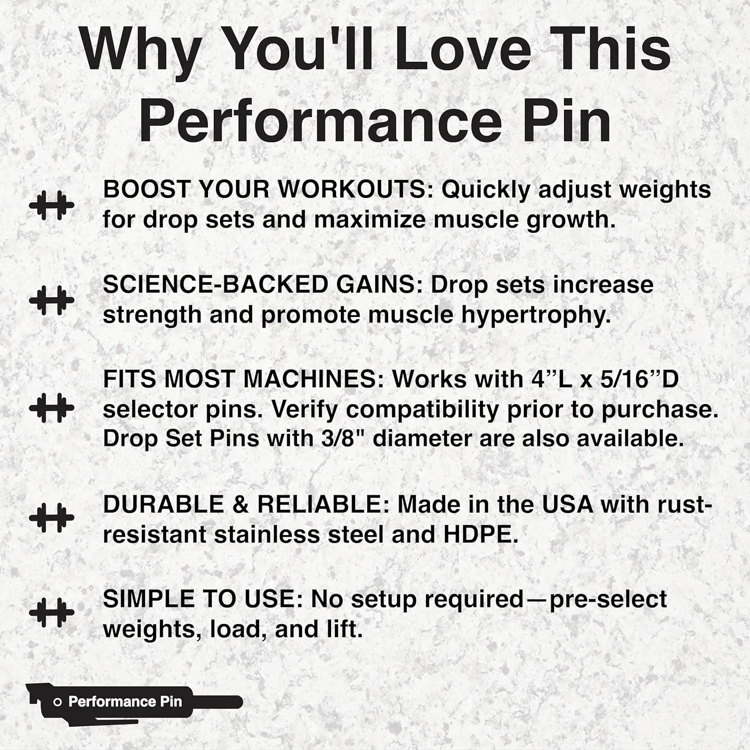 The Original Drop Set Pins for Gym | One More Rep with Weight Stack Pins | Instant Transition to Lower Weights for More Reps | Proudly Made in America | 5/16" Pin