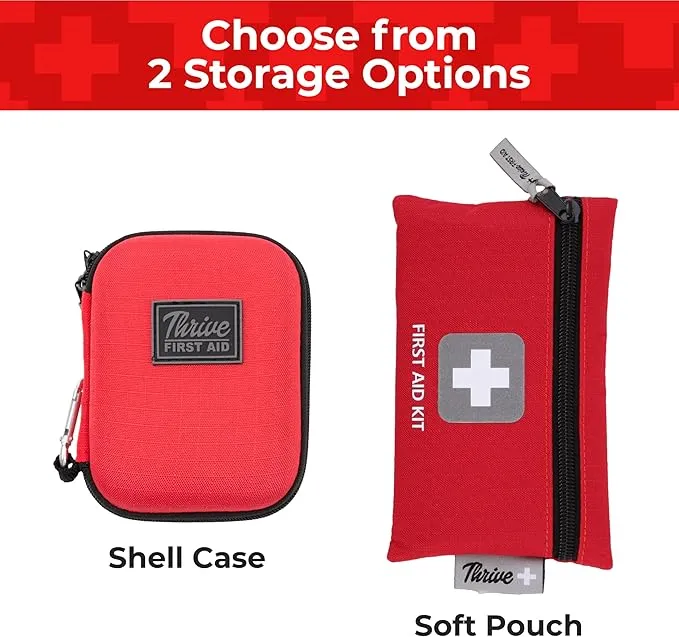 Thrive Travel Essentials Mini First Aid Kit - 66 FSA HSA Approved Products Includes Multi-Sized Bandage, Wipes, Safety Pins, and More (Shell)