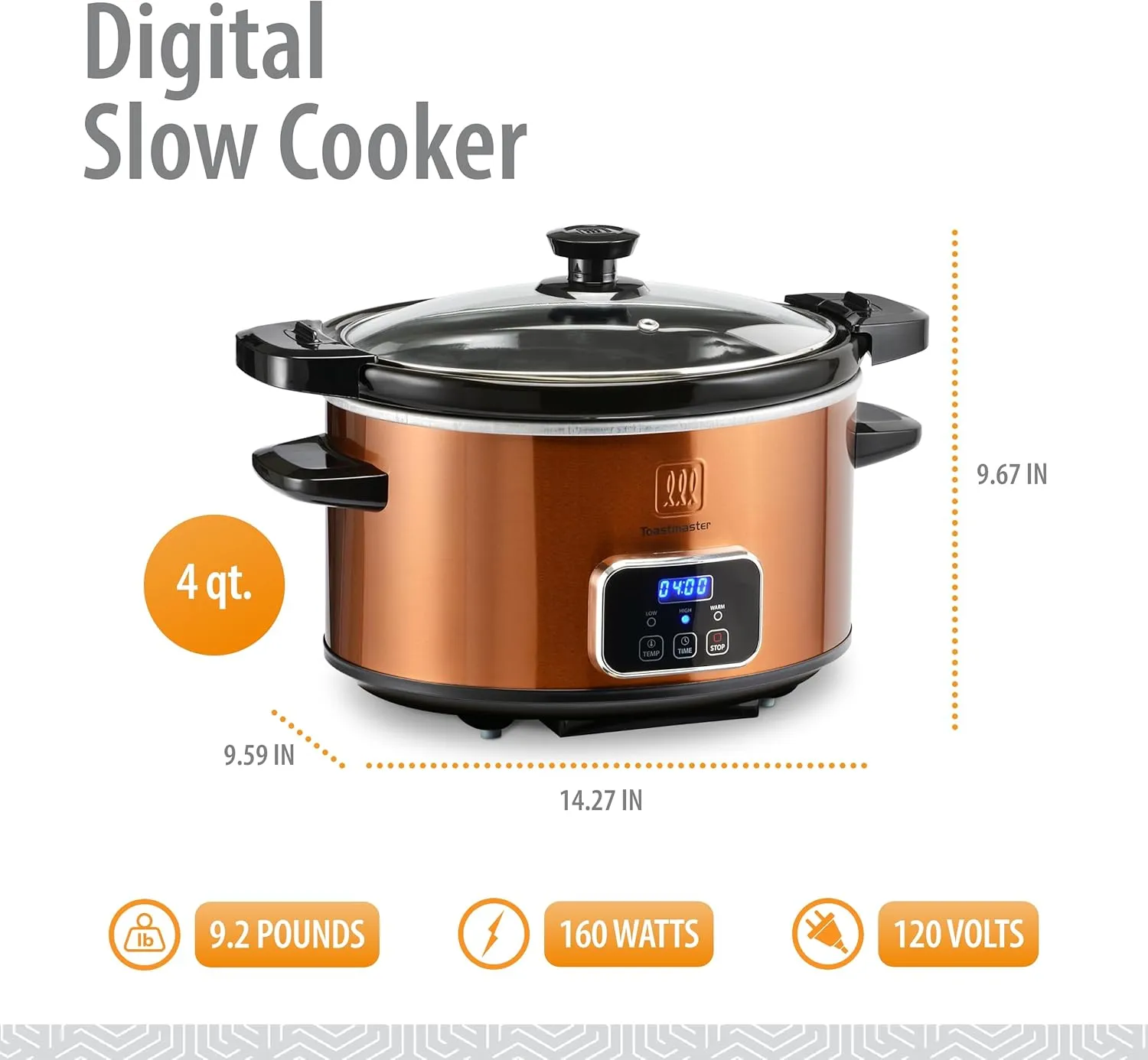Toastmaster 4-Quart Digital Slow Cooker with Locking Lid (Copper)