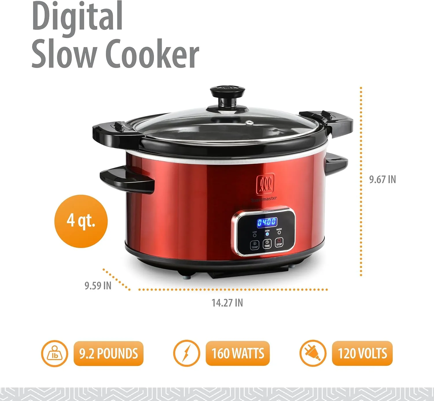Toastmaster 4-Quart Digital Slow Cooker with Locking Lid (Red)