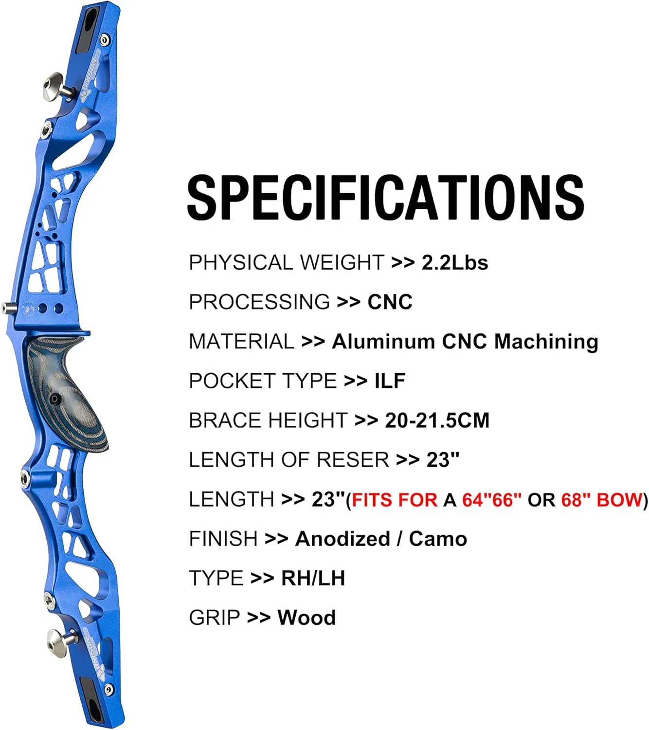 TOPOINTARCHERY Unison 23 Inch ILF Recurve Bow for Competition Target Shooting Aluminum CNC Milling Recurve Bow Riser Right Handed ILF Device for Archery Bow Targeting