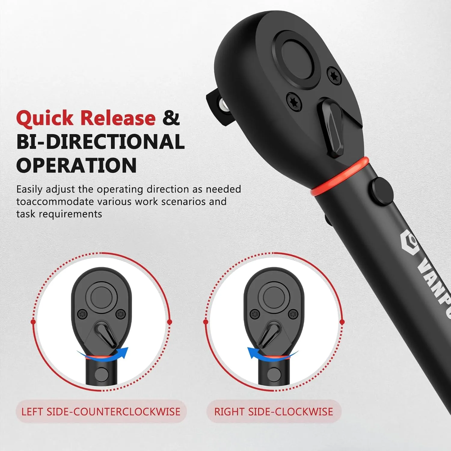 Torque Wrench 1/2-Inch Drive, 10-170.0ft.lb/13.60-230.5Nm,72 Tooth, TRP ABS Plastic Handle, Click Torque Wrench with 1/2" to 3/8" Adapter & 125mm Extension Bar for Moto, Automotive Maintenance
