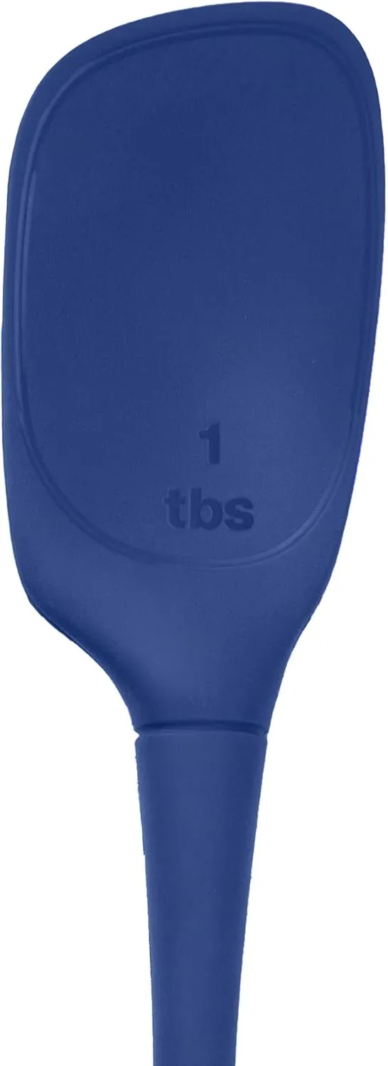 Tovolo Flex-Core All Silicone Spoon with Angled Head & Measuring Marking Perfect for Cooking & Baking, Heat-Resistant & BPA-Free, Dishwasher-Safe, Deep Indigo
