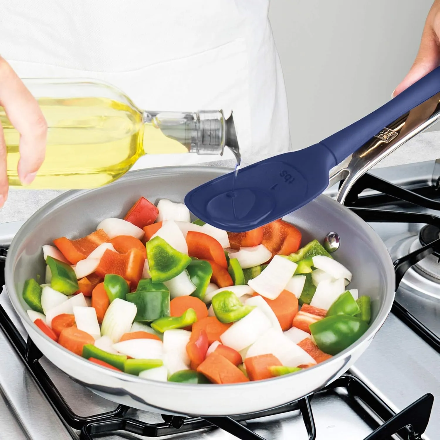 Tovolo Flex-Core All Silicone Spoon with Angled Head & Measuring Marking Perfect for Cooking & Baking, Heat-Resistant & BPA-Free, Dishwasher-Safe, Deep Indigo