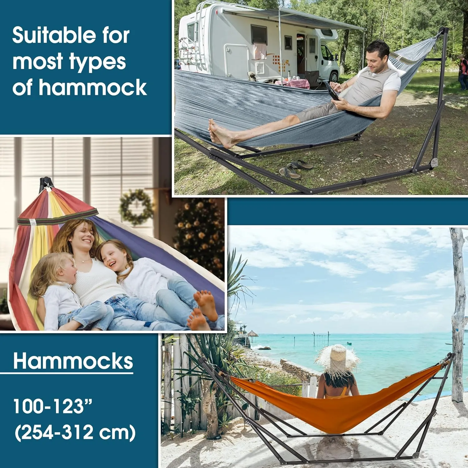 Tranquillo Adjustable Hammock Stand 600 lbs Capacity, Collapsible Camping Hammock and Stand, Double Hammock with Stand for 2 Persons, Quick & Easy Assembly Garden Yard Patio Lawn, Grey