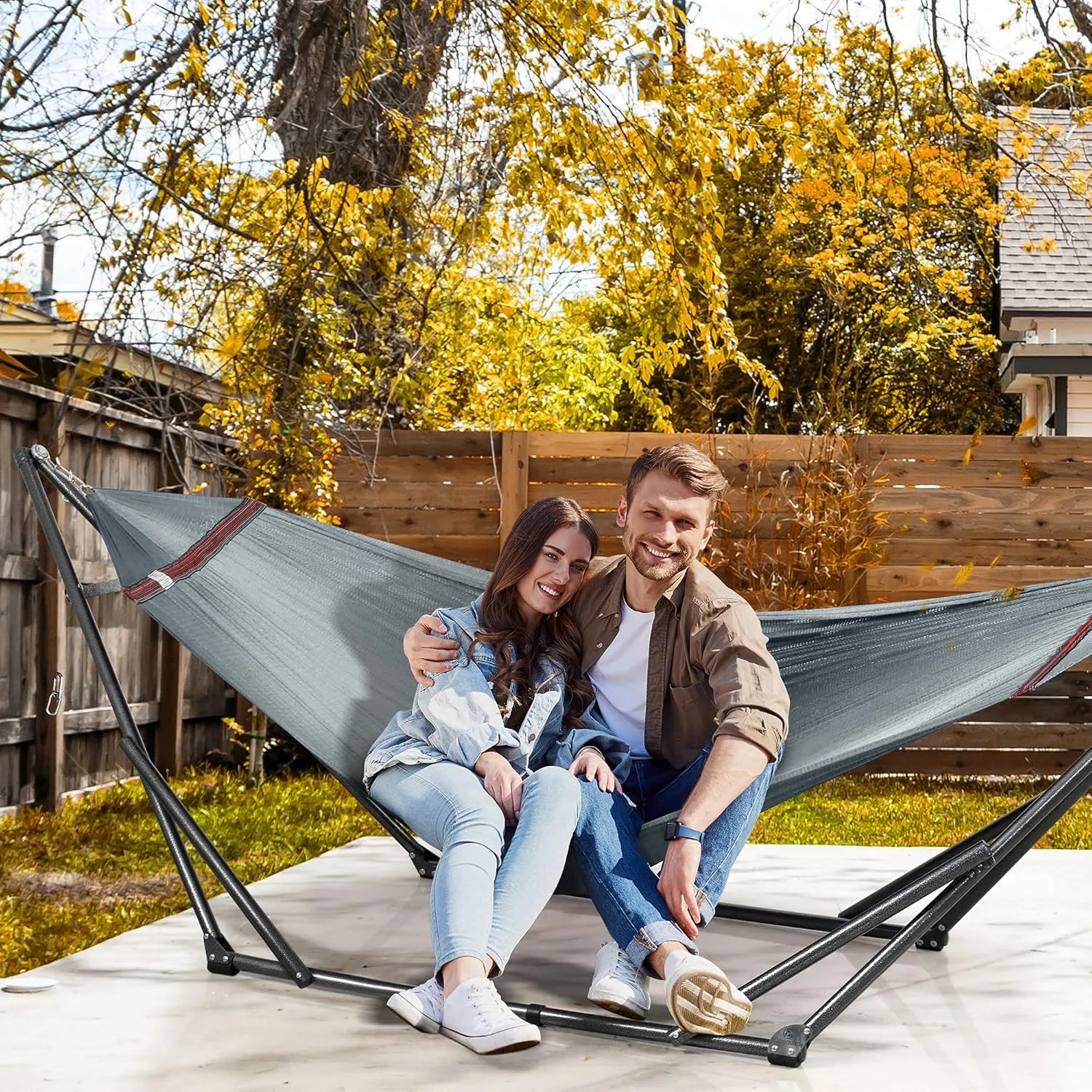 Tranquillo Adjustable Hammock Stand 600 lbs Capacity, Collapsible Camping Hammock and Stand, Double Hammock with Stand for 2 Persons, Quick & Easy Assembly Garden Yard Patio Lawn, Grey