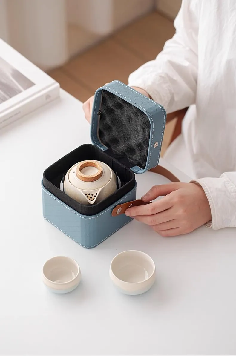 Travel Tea Bag Set, 1 Teapot 2 Cups, Portable Camping Car Use-set2