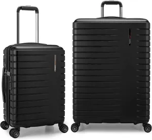 Traveler's Choice Archer Polycarbonate Hardside Spinner Luggage Set, Tie Down Straps, Black, 2-Piece