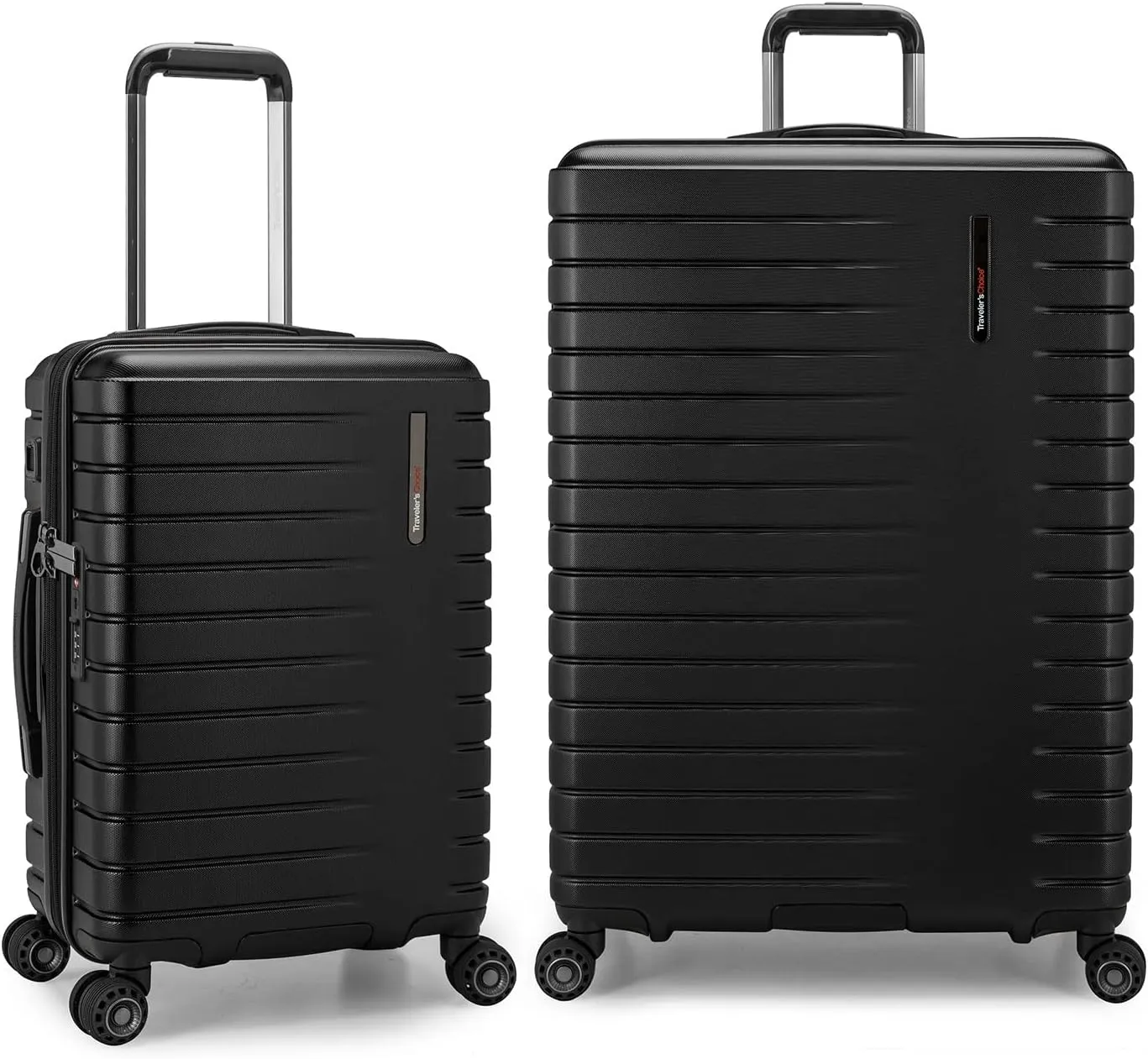 Traveler's Choice Archer Polycarbonate Hardside Spinner Luggage Set, Tie Down Straps, Black, 2-Piece