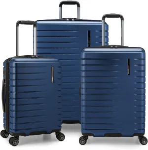 Traveler's Choice Archer Polycarbonate Hardside Spinner Luggage Set, Tie Down Straps, Blue, 3-Piece