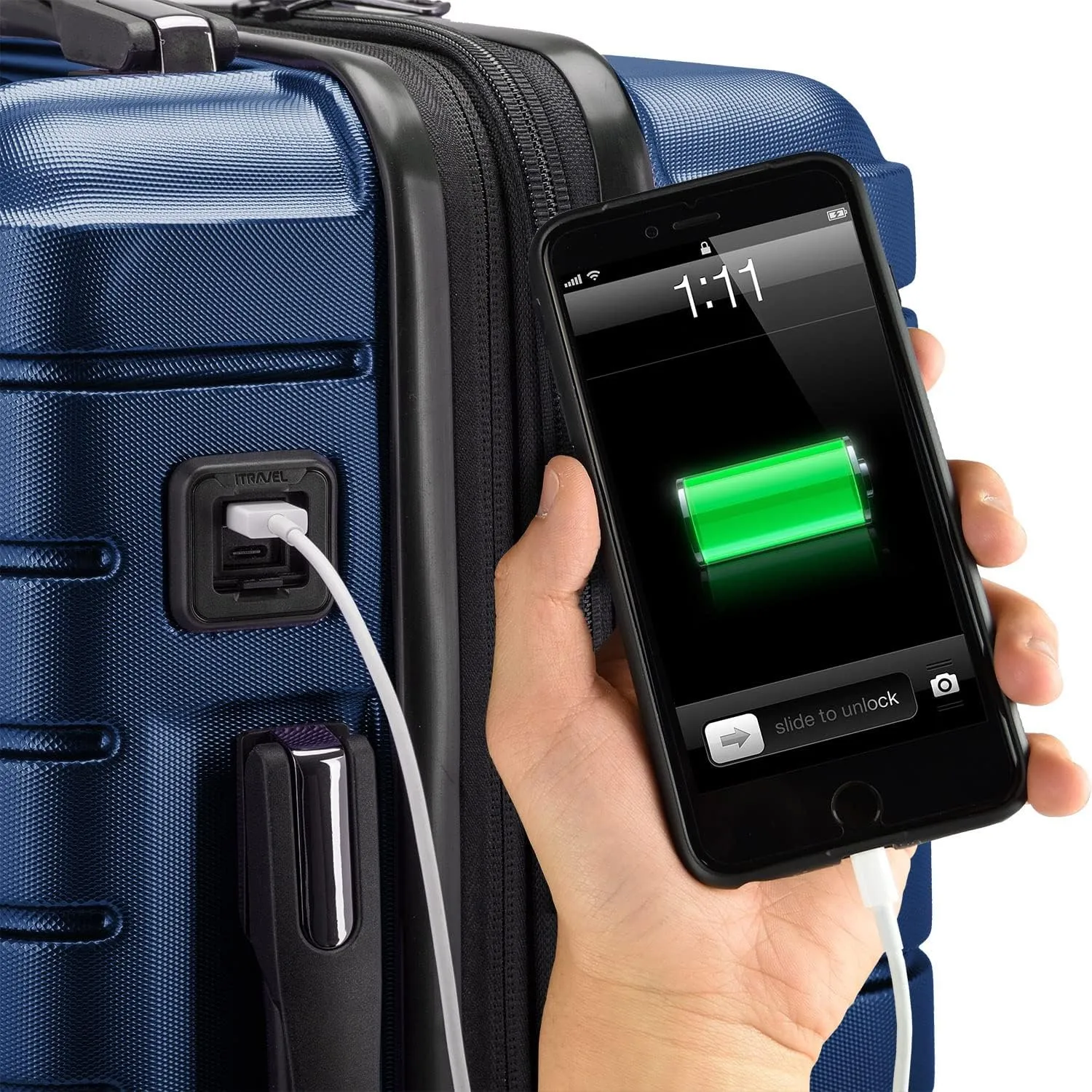 Traveler's Choice Archer Polycarbonate Hardside Spinner Luggage Set, Tie Down Straps, Blue, 3-Piece
