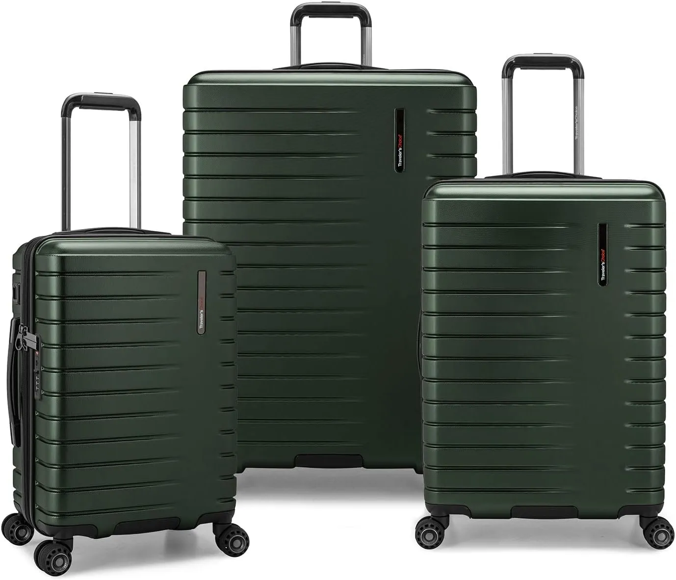 Traveler's Choice Archer Polycarbonate Hardside Spinner Luggage Set, Tie Down Straps, Green, 3-Piece