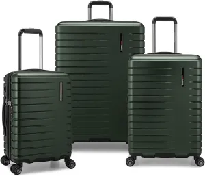Traveler's Choice Archer Polycarbonate Hardside Spinner Luggage Set, Tie Down Straps, Green, 3-Piece