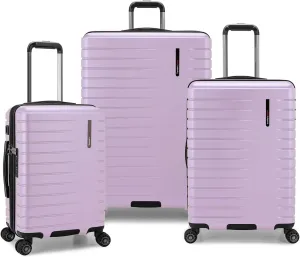 Traveler's Choice Archer Polycarbonate Hardside Spinner Luggage Set, Tie Down Straps,Purple, 3-Piece