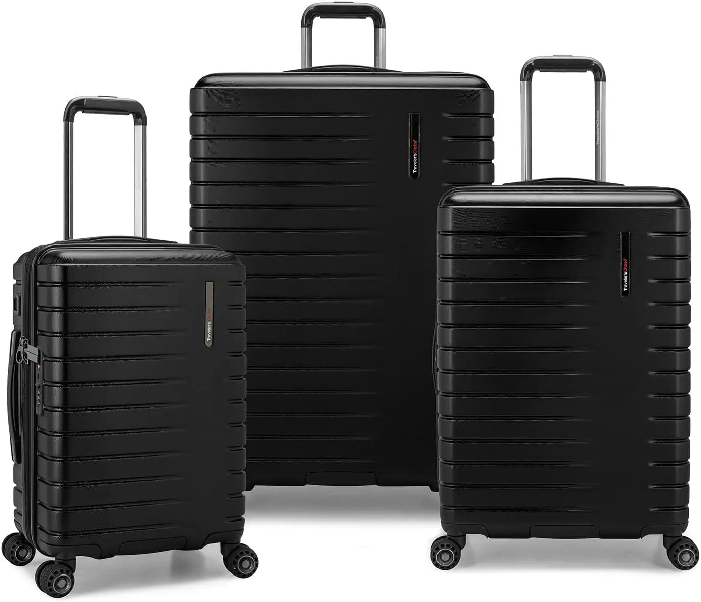 Traveler's Choice Archer Polycarbonate Hardside Spinner Luggage Set,Tie Down Straps, Black, 3-Piece