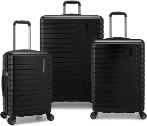 Traveler's Choice Archer Polycarbonate Hardside Spinner Luggage Set,Tie Down Straps, Black, 3-Piece