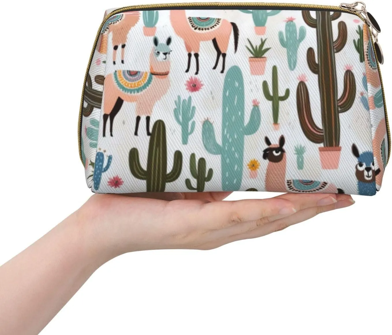 Tropical Cactus Animal Lama Toiletry Pouch, Travel-Friendly Makeup Organizer For Makeup Brushes, Lipsticks