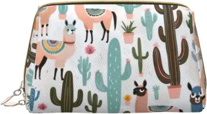 Tropical Cactus Animal Lama Toiletry Pouch, Travel-Friendly Makeup Organizer For Makeup Brushes, Lipsticks