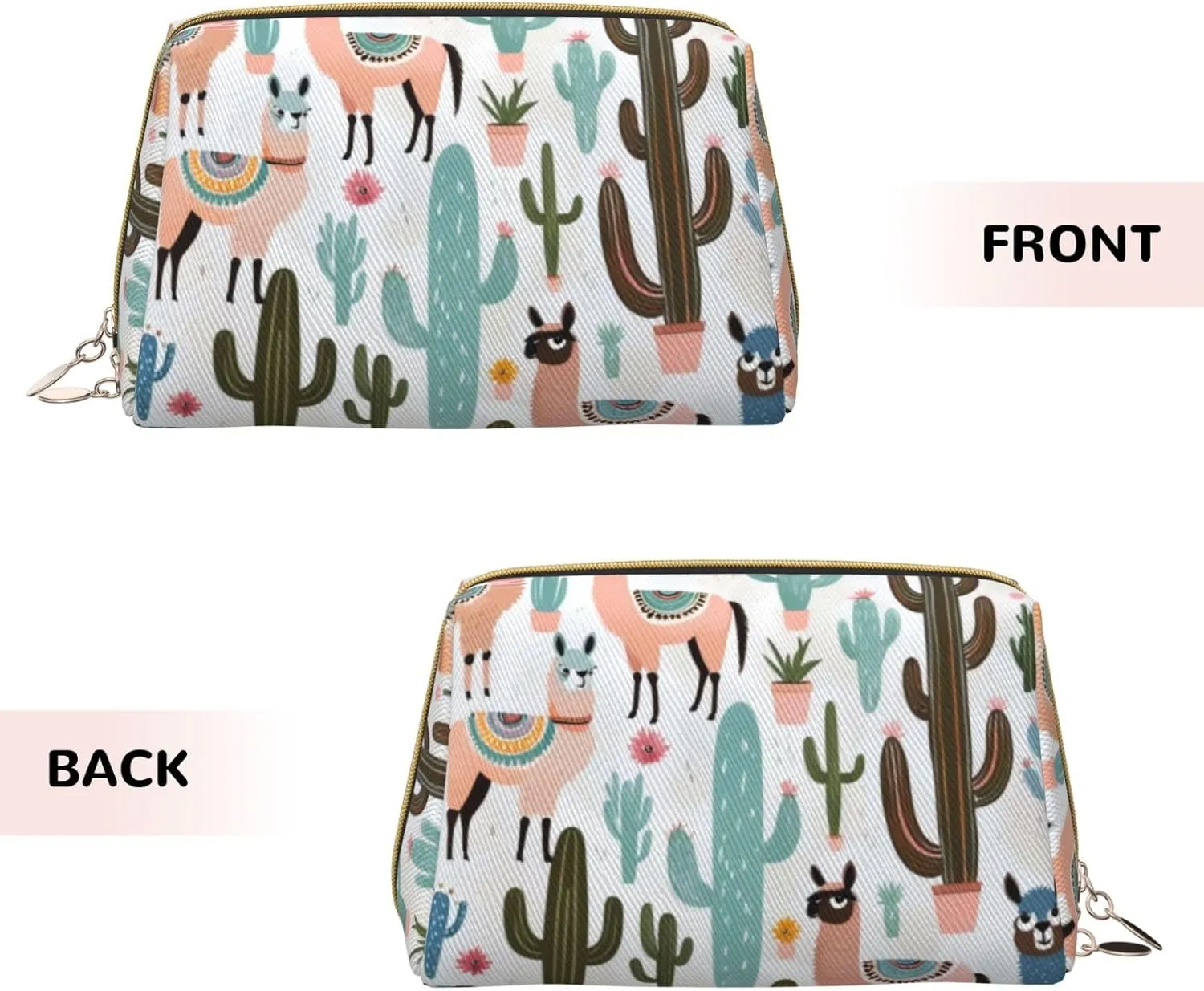 Tropical Cactus Animal Lama Toiletry Pouch, Travel-Friendly Makeup Organizer For Makeup Brushes, Lipsticks