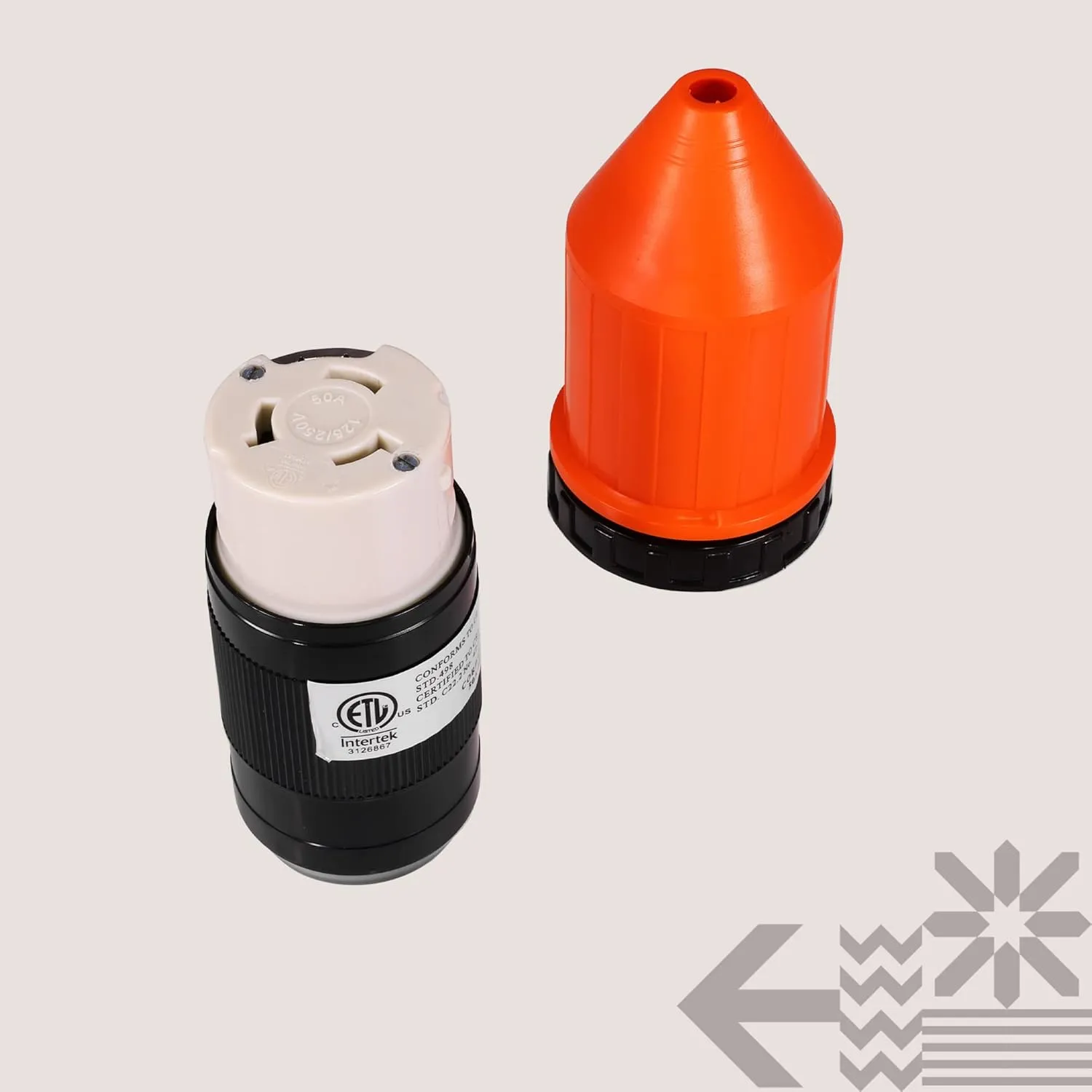 True Mods 50A RV Power Twist Lock Female Plug Receptacle Replacement Cord End Connector Kit with Cord Boot Protector Cover [NEMA SS2-50R 125/250V] [for 6/3 8/1AWG Power Wires] [ETL]