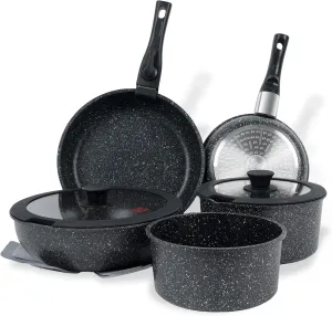 UCC LIFE Pots and Pans Set Non Stick, 11Pcs Detachable Handle Pots and Pans, Black Granite Induction Kitchen Cookware Set, Stackable Removable （PFOA PFAS PTFE Free ）