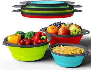 Ultimate Kitchen Strainers Set of 3 - Collapsible Silicone Colanders For Easy Storage by Comfify - Use with Pasta & Veggies or as a Fruit or Berry Bowl with Strainer - Irreplaceable for Campers & RVs