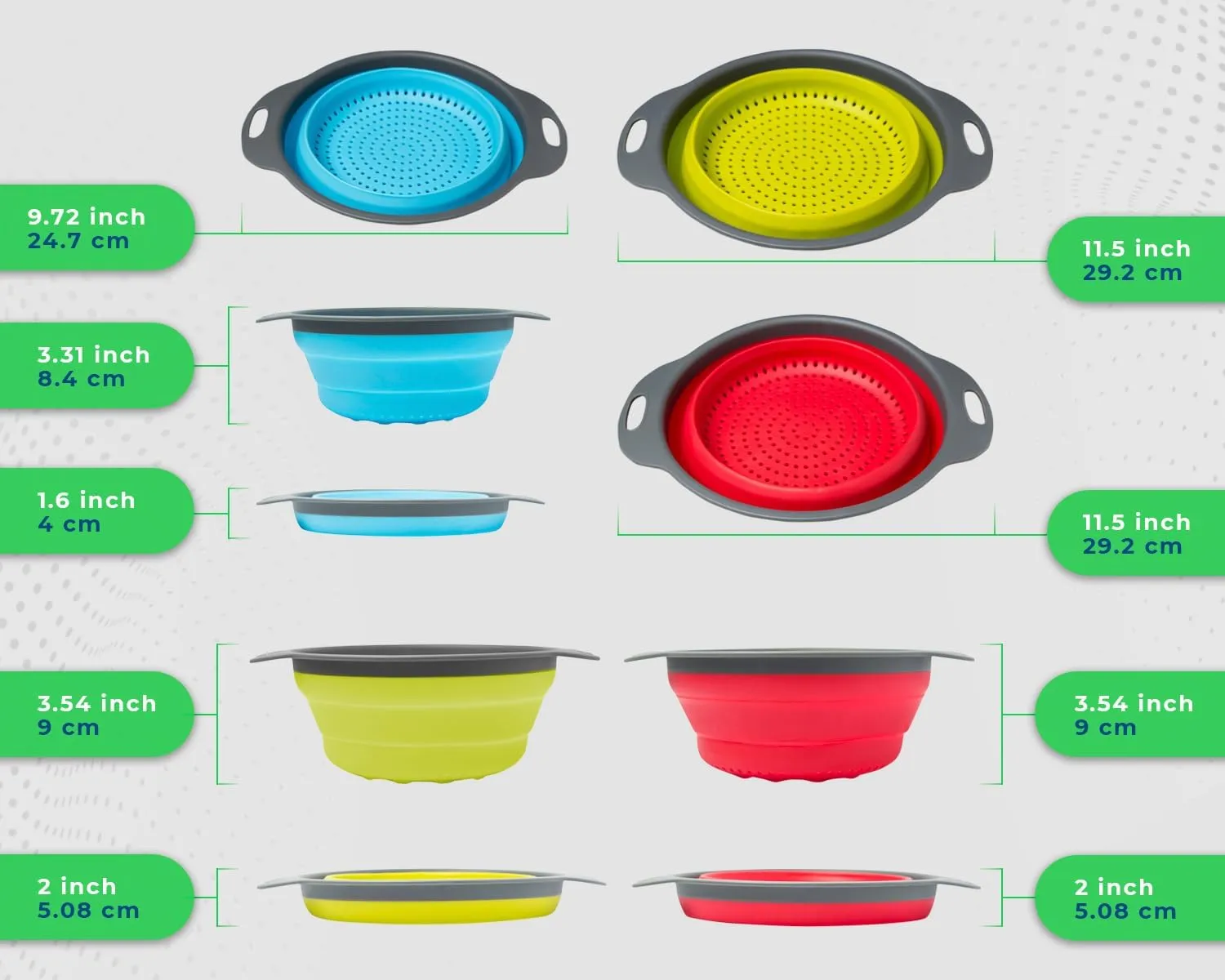 Ultimate Kitchen Strainers Set of 3 - Collapsible Silicone Colanders For Easy Storage by Comfify - Use with Pasta & Veggies or as a Fruit or Berry Bowl with Strainer - Irreplaceable for Campers & RVs