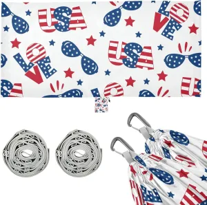 Us Independence Day Glasses Camping Hammock Single Portable Hammocks 330 lbs Capacity with 2 Tree Straps and Attached Carry Bag,Perfect for Outdoor,Indoor,Beach,Camping,Travel